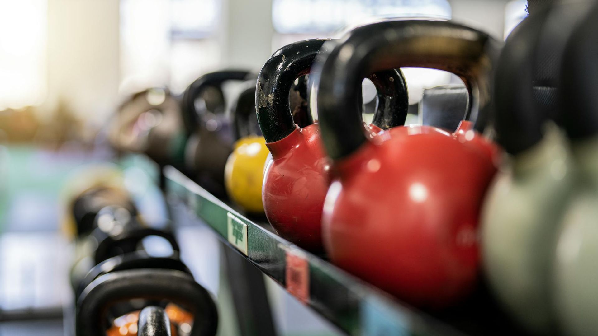 Close up of sports equipment in a bright gym